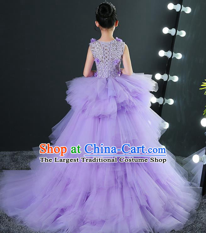 Girl Evening Dress Purple Princess Dress Model Walk Costume Fluffy Gauze Children Piano Performance Clothing