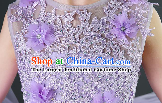 Girl Evening Dress Purple Princess Dress Model Walk Costume Fluffy Gauze Children Piano Performance Clothing