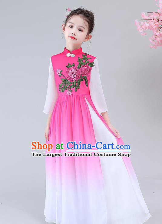 Girl Formal Dress Chinese Style Children Cheongsam Princess Clothing Chinese Hanfu Stage Show Guzheng Performance Costume Choir Attire