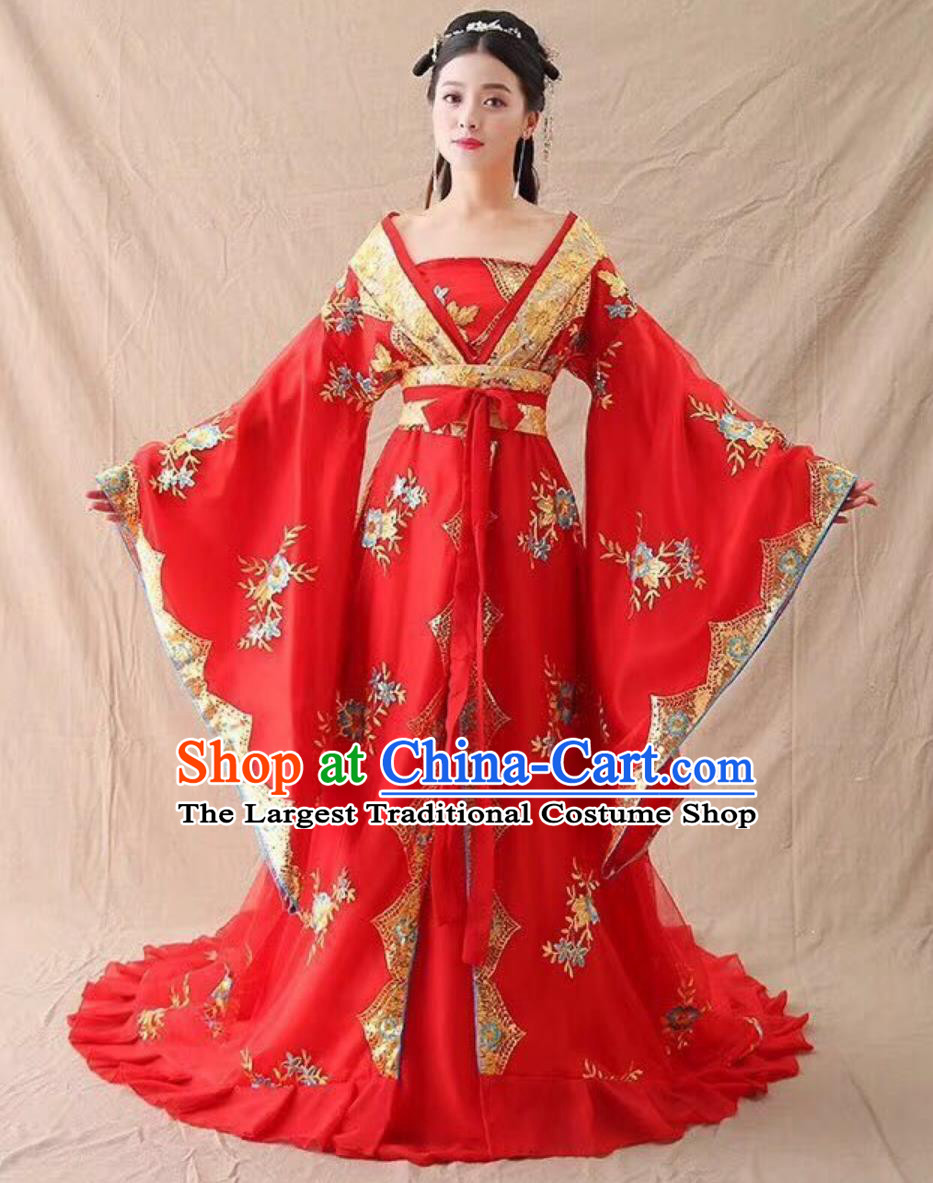 Red Dress Online Buy Traditional Hanfu Empress Clothing Ancient Chinese Tang Dynasty Imperial Concubine Long Tail Costume