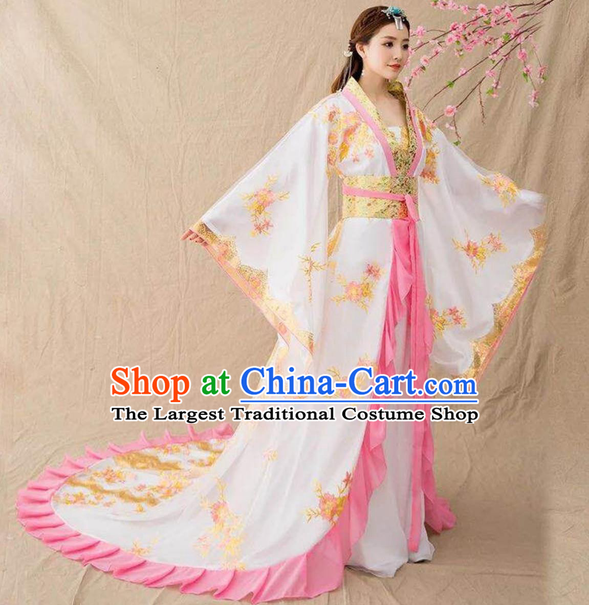 Ancient Chinese Tang Dynasty Imperial Concubine Costume White Long Tail Dress Online Buy Traditional Hanfu Empress Clothing