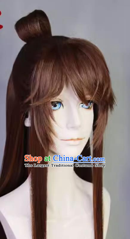 Code Name Yuan Cosplay Neiting Xiuluo Brown Wig Handmade Customize Hairpiece Ancient China Swordsman Headwear