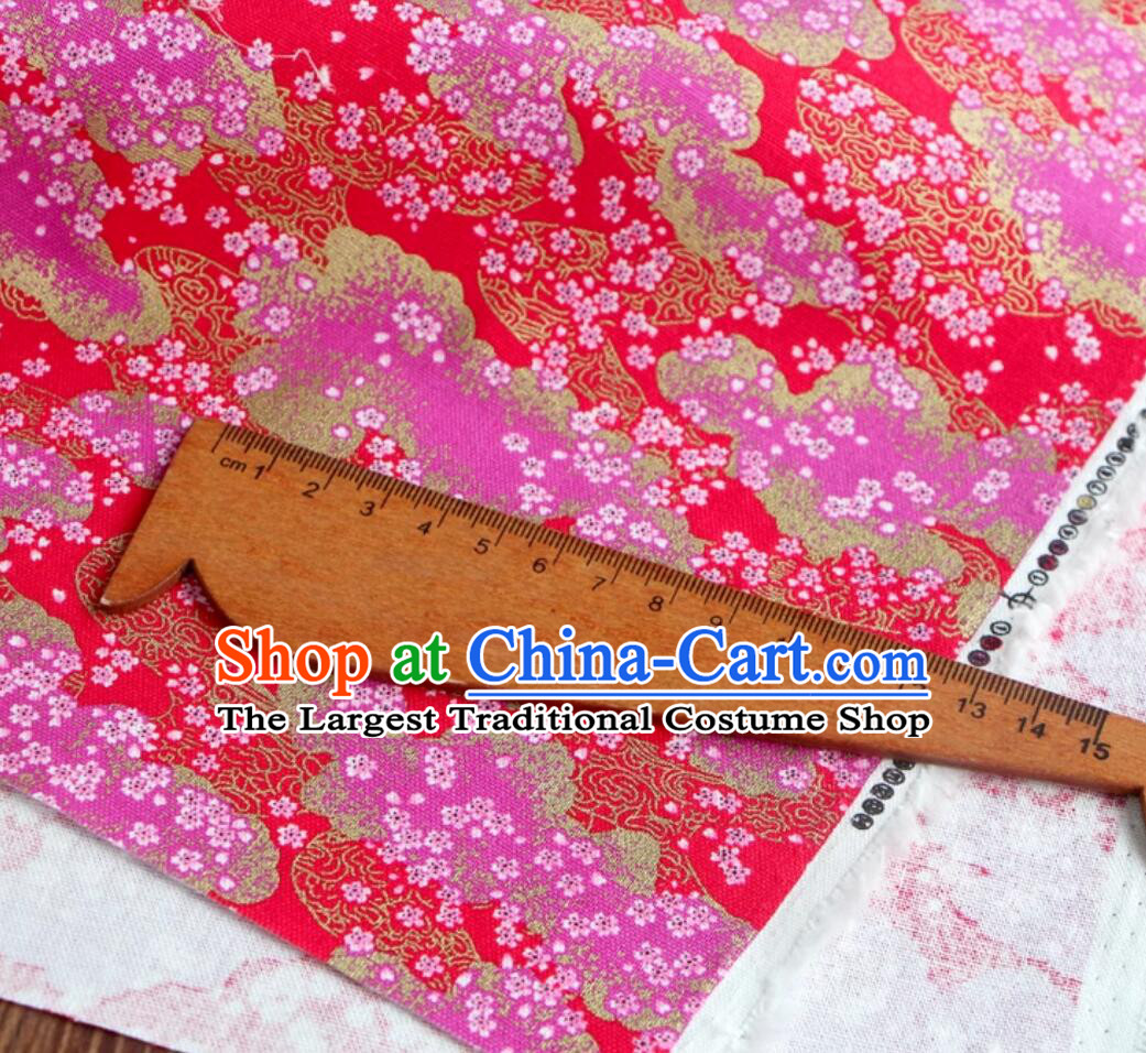 Red Traditional Japanese Fabric Classical Cherry Blossom Pattern Fabric