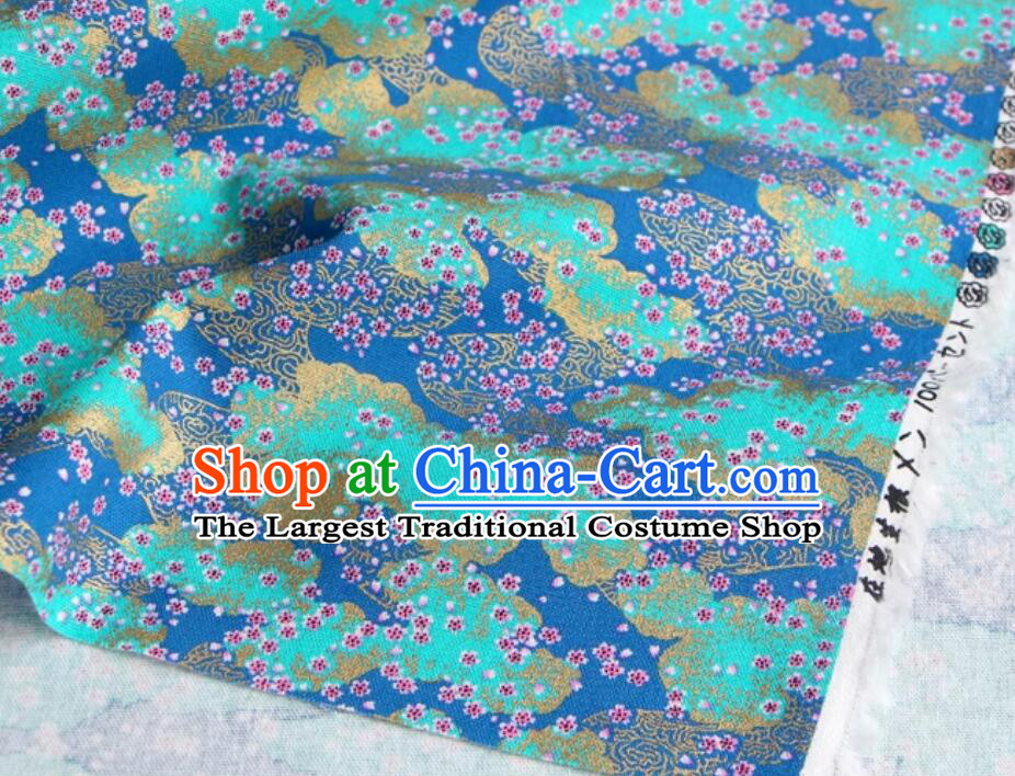 Classical Cherry Blossom Pattern Fabric Blue Traditional Japanese Fabric