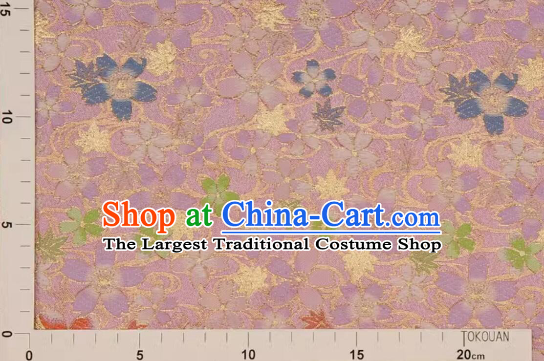 Classical Cherry Blossom Pattern Lilac Brocade Qipao Fabric Traditional Kimono Fabric