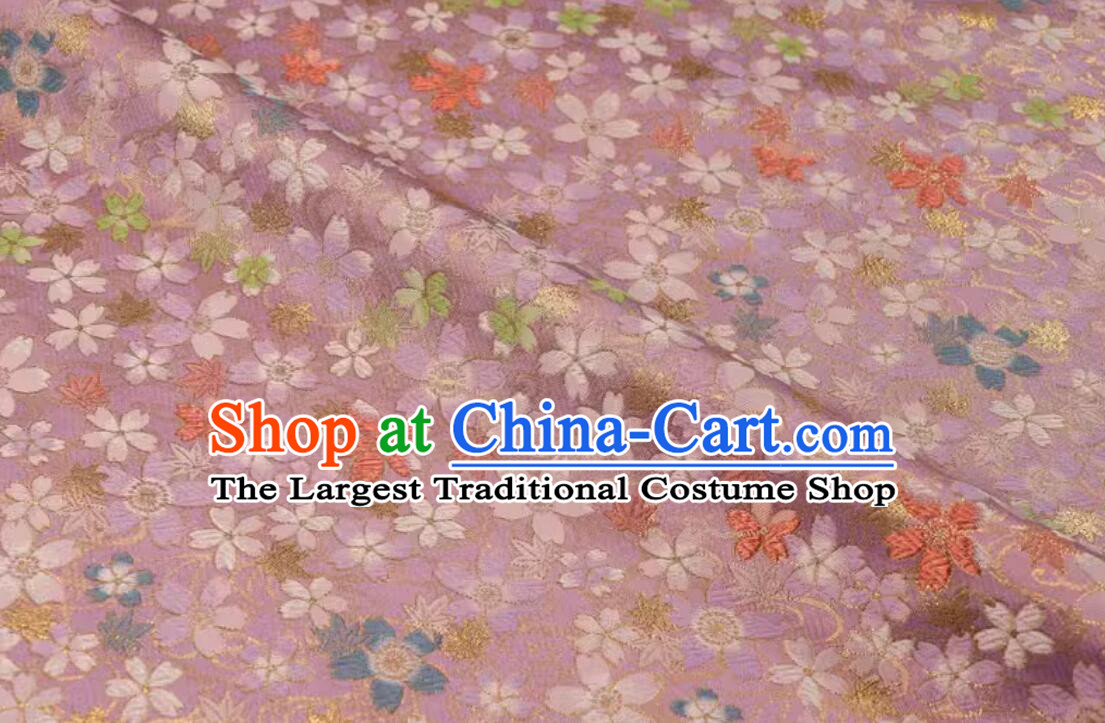 Classical Cherry Blossom Pattern Lilac Brocade Qipao Fabric Traditional Kimono Fabric