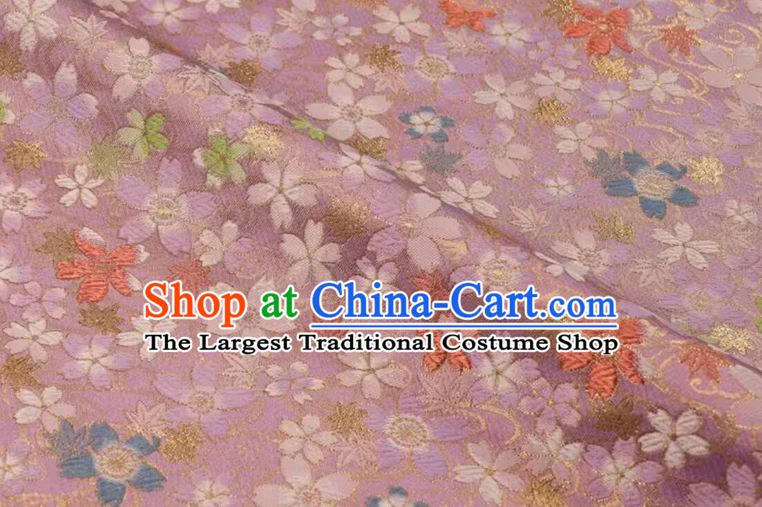 Classical Cherry Blossom Pattern Lilac Brocade Qipao Fabric Traditional Kimono Fabric