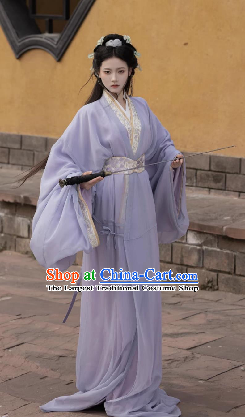 Ancient Chinese Princess Costumes Traditional Purple Warring States Robe China Woman Hanfu Clothing