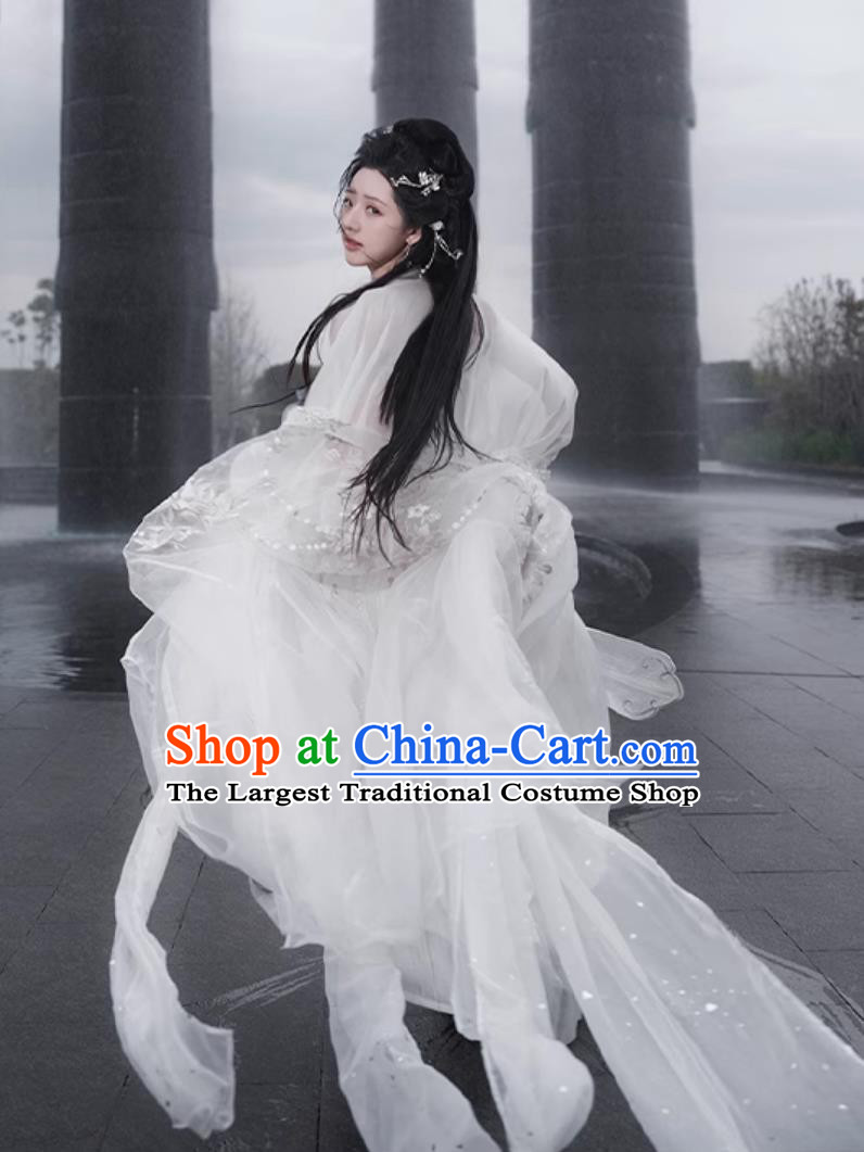 Ancient Chinese Clothing Traditional Tang Dynasty Princess White Hanfu Dress Complete Set