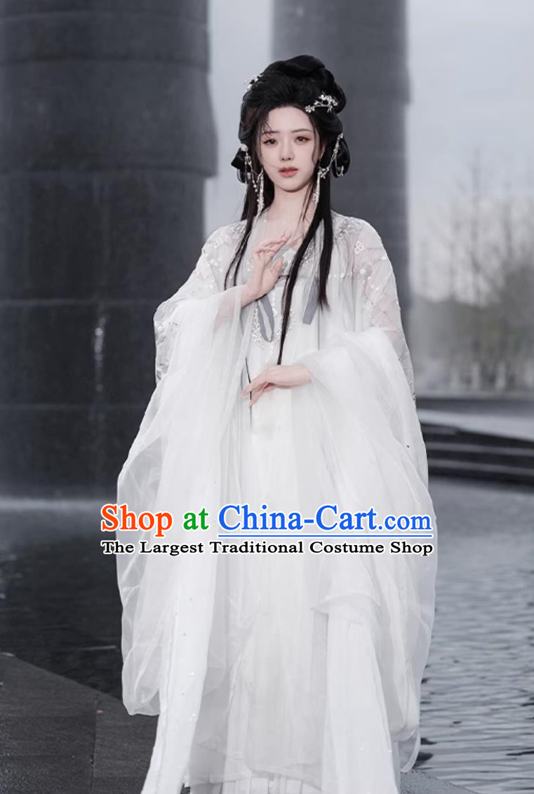 Ancient Chinese Clothing Traditional Tang Dynasty Princess White Hanfu Dress Complete Set