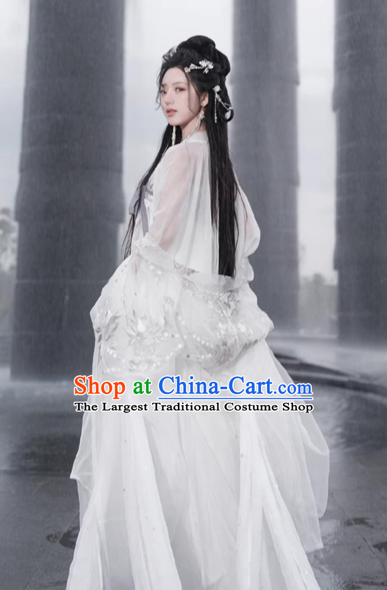 Ancient Chinese Clothing Traditional Tang Dynasty Princess White Hanfu Dress Complete Set