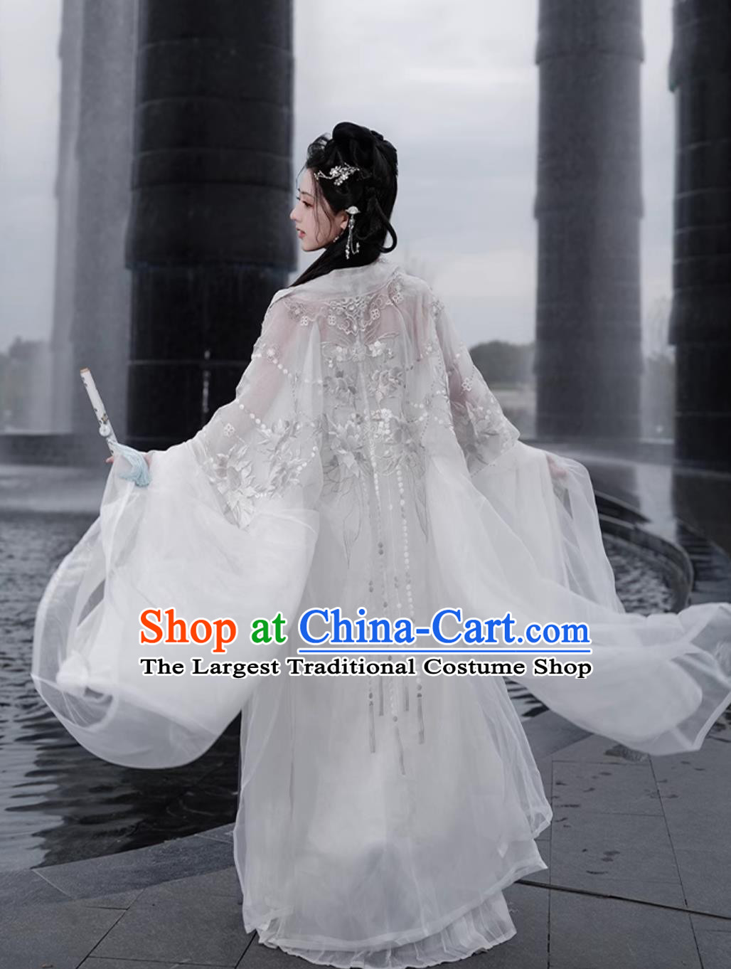 Ancient Chinese Clothing Traditional Tang Dynasty Princess White Hanfu Dress Complete Set