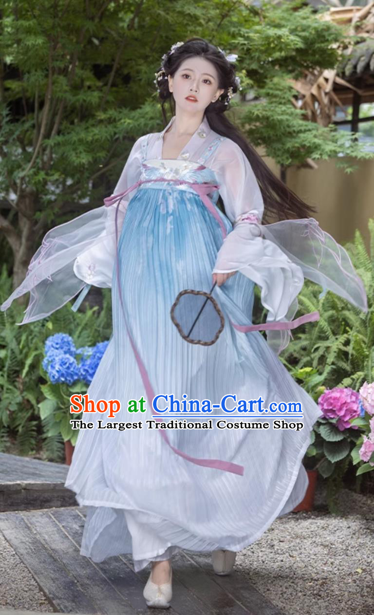 Traditional Tang Dynasty Princess Blue Hanfu Dress Ancient Chinese Clothing