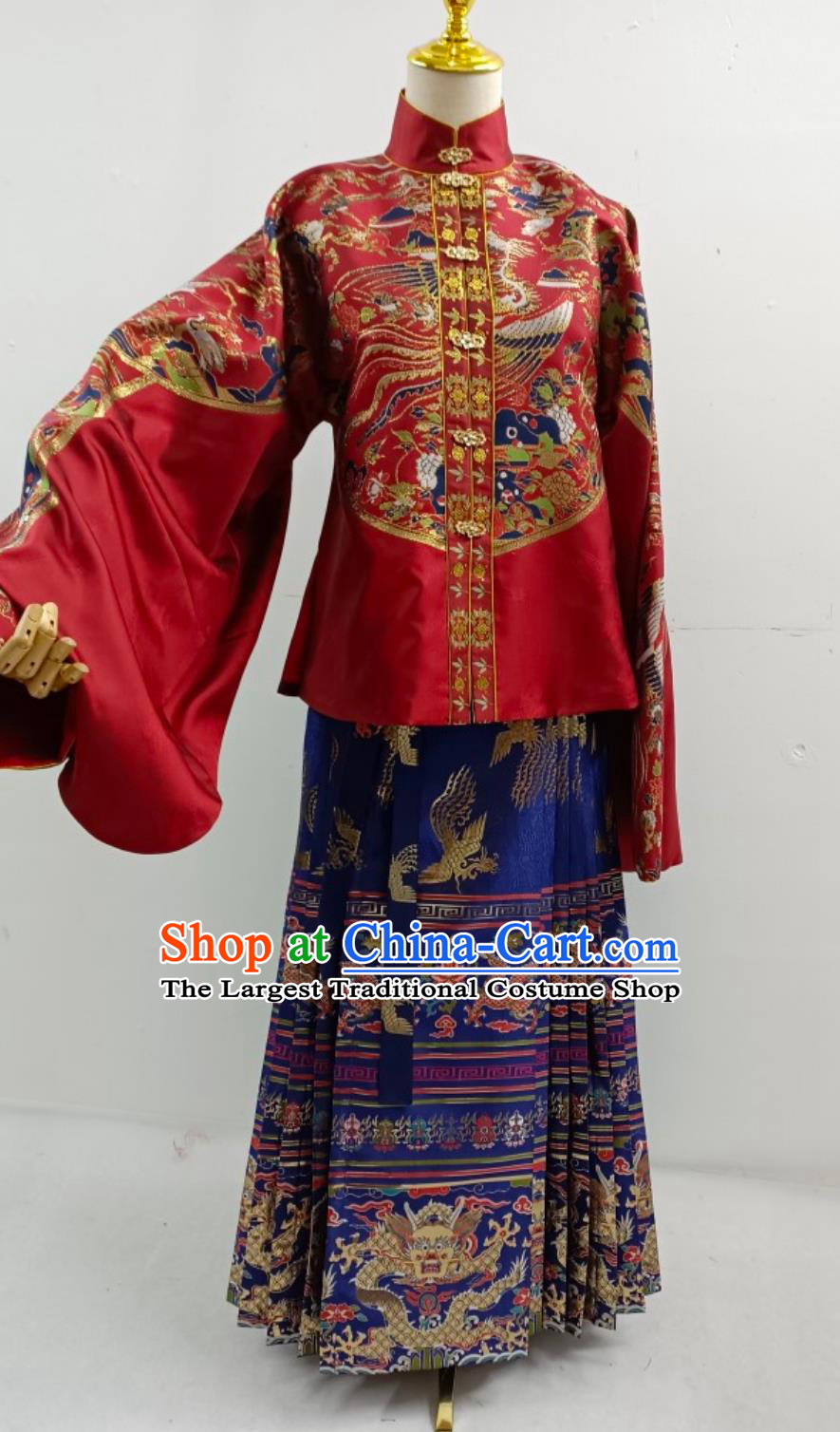 Hanfu Online Shop Traditional Ming Dynasty Woman Garments China Wedding Clothing Ancient Chinese Costumes Red Blouse and Mamian Skirt Complete Set