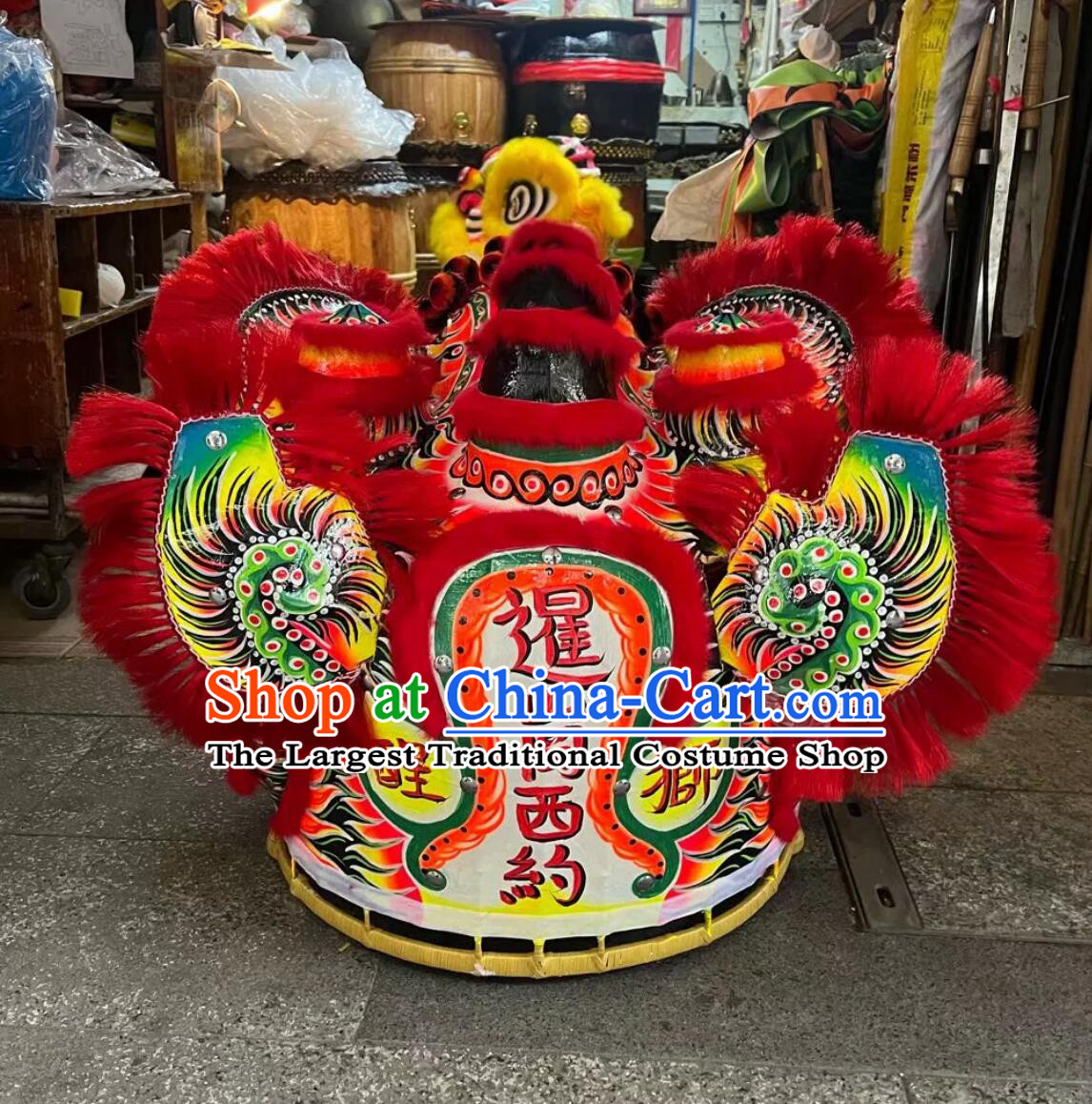Traditional Handmade Red Lion Costume China Fut San Dancing Lion Chinese Happy New Year Lion Dance Equipment Online Shop