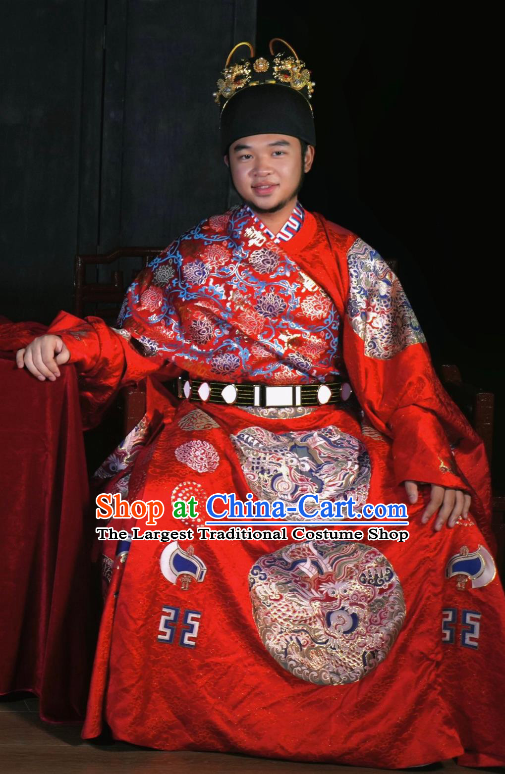 Ancient Chinese Emperor Costume Hanfu Online Shop Traditional Ming Dynasty Red Brocade Imperial Robe