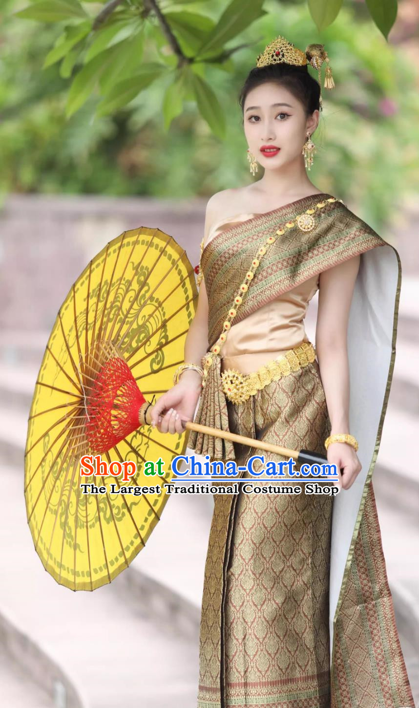 Thai Traditional Clothing Women Set Off Shoulder Thailand Daily Costume Welcome Work Uniform