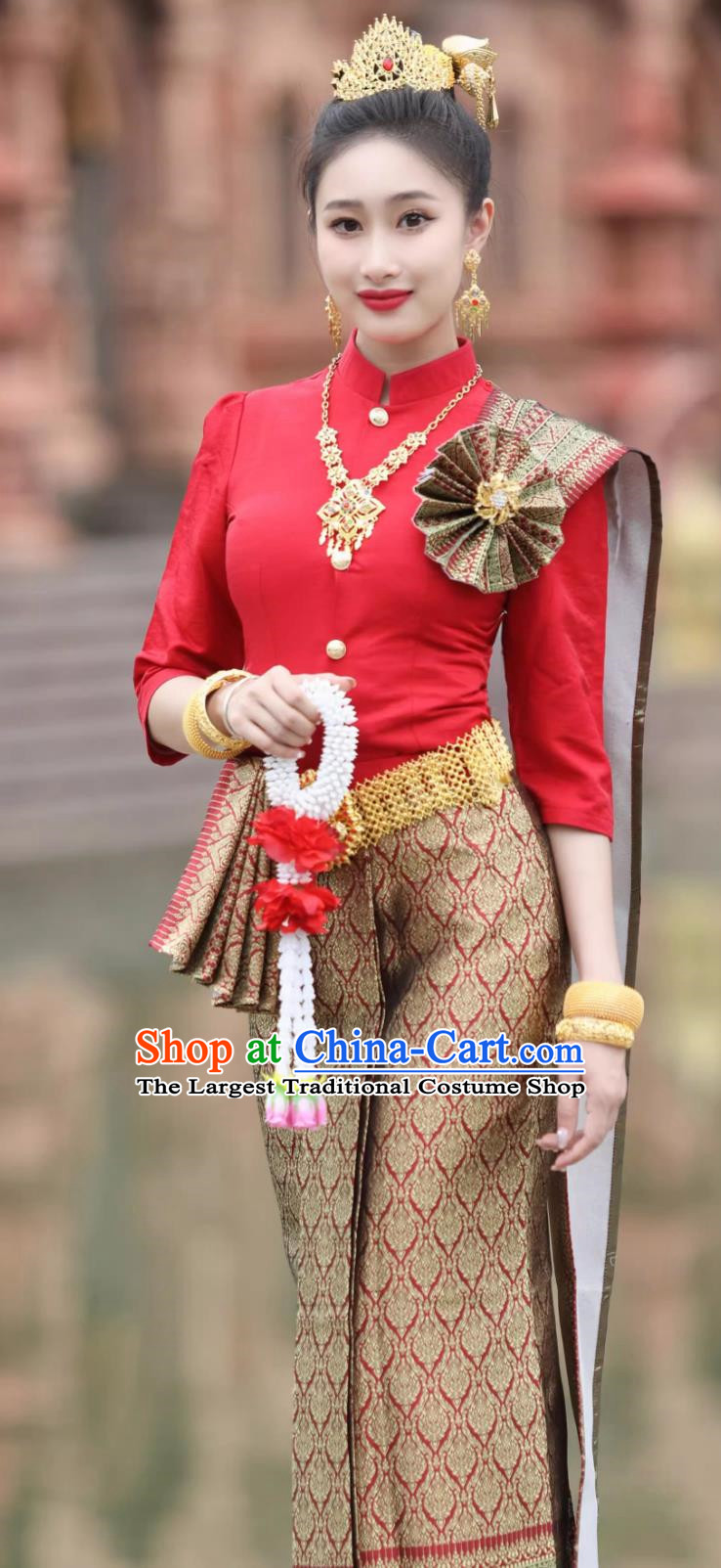 Thai Women Clothing Host Bride Dress Welcome Work Dress Thailand Traditional Costume