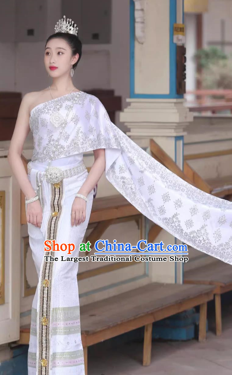 Thai Women Clothing China Dai Nationality Bride White Set Water Sprinkling Festival Uniform Thailand Traditional Costume