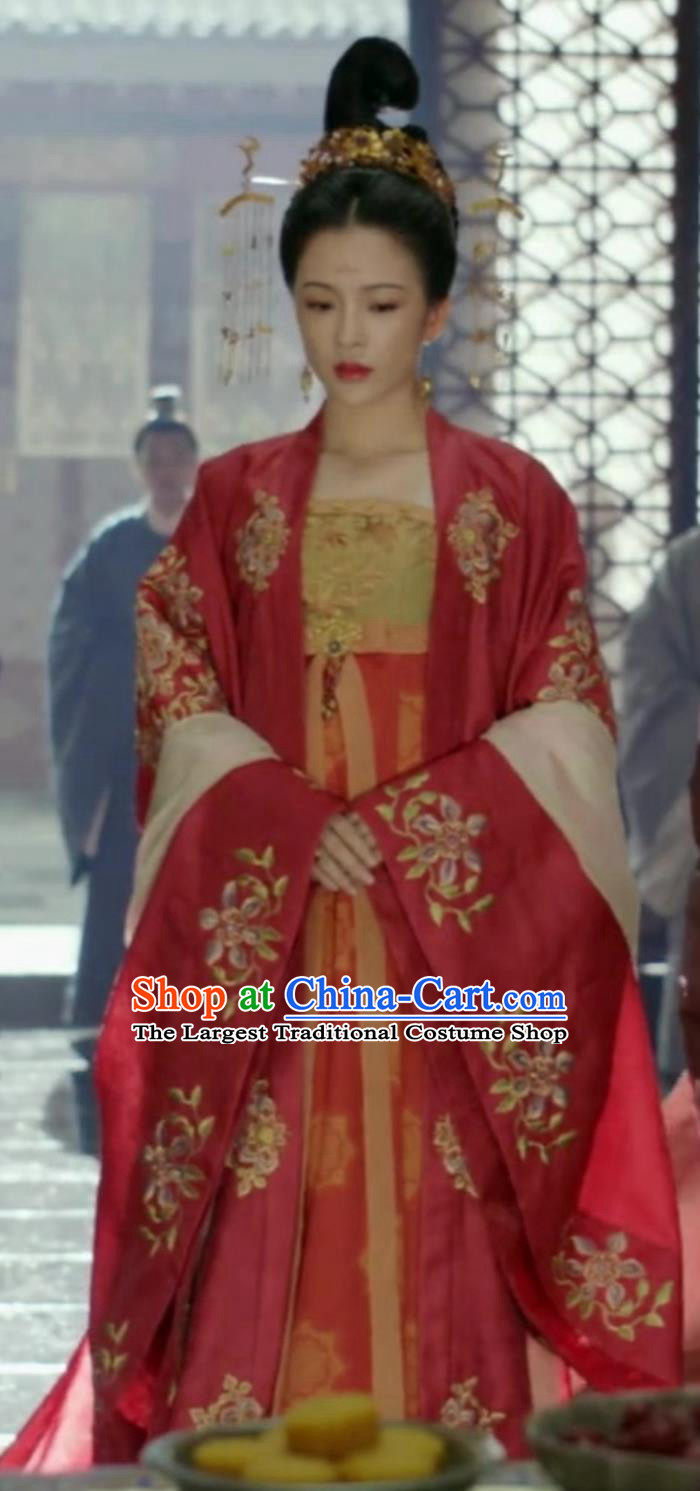 Chinese Traditional Court Woman Clothing TV Series The Promise of Chang An He Lan Ming Yu Red Dress Ancient China Empress Hanfu