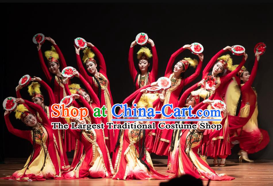Chinese Dancing Pomegranate Turns Red Renting Dance Costume Xinjiang Dance Clothing Uyghur Nationality Dance Dress