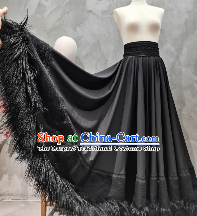 Chinese Folk Dance Skirt Black Tibetan Art Examination Clothing Zang Nationality Dance Costume