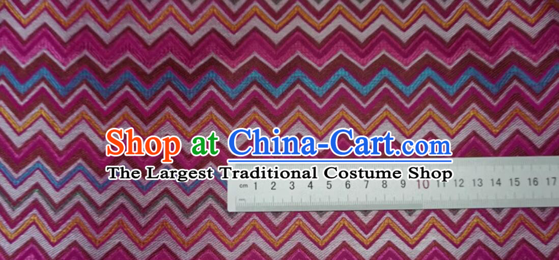Chinese Tang Suit Cloth Material Classical Colorful Waves Design Pattern Rosy Brocade Traditional Cheongsam Satin Fabric