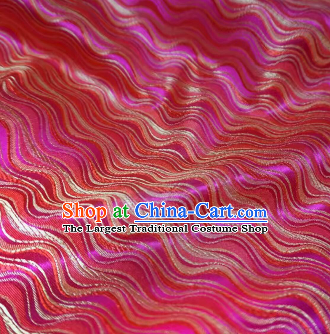 Chinese Traditional Hanfu Fabric Tang Suit Cloth Material Classical Waves Design Pattern Rosy Brocade