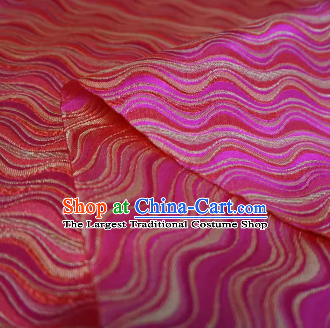 Chinese Traditional Hanfu Fabric Tang Suit Cloth Material Classical Waves Design Pattern Rosy Brocade