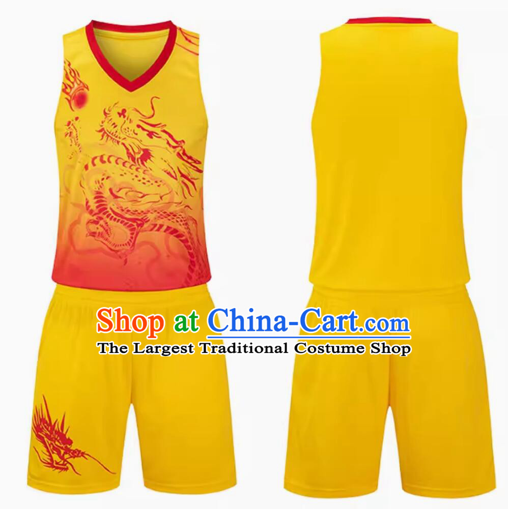 Yellow Traditional Dragon Dance Player Outfit Chinese Dragon Boat Racing Costume