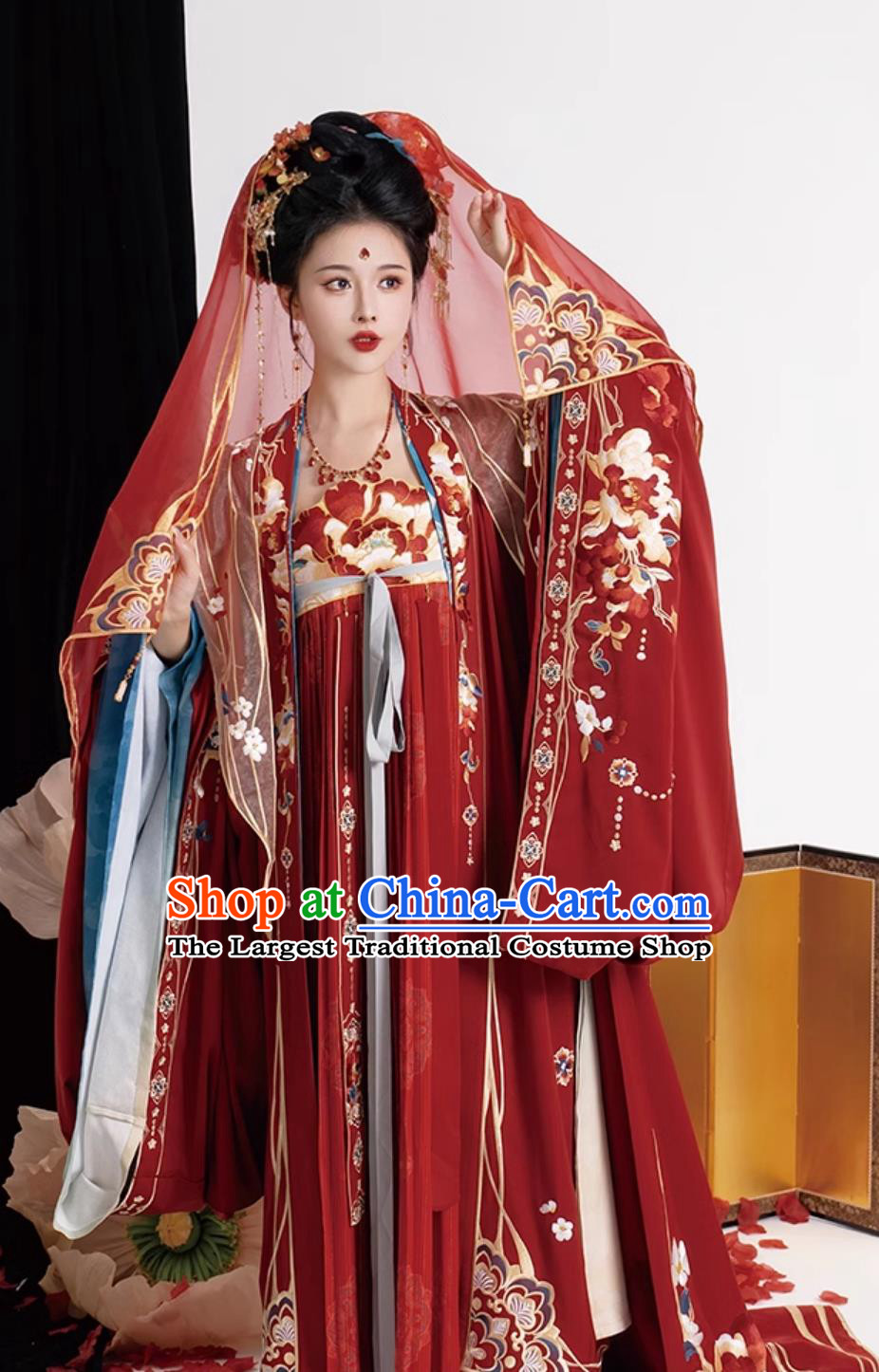Traditional Hanfu Wedding Dresses Chinese Tang Dynasty Wedding Clothing Ancient China Bride Embroidered Costumes Complete Set