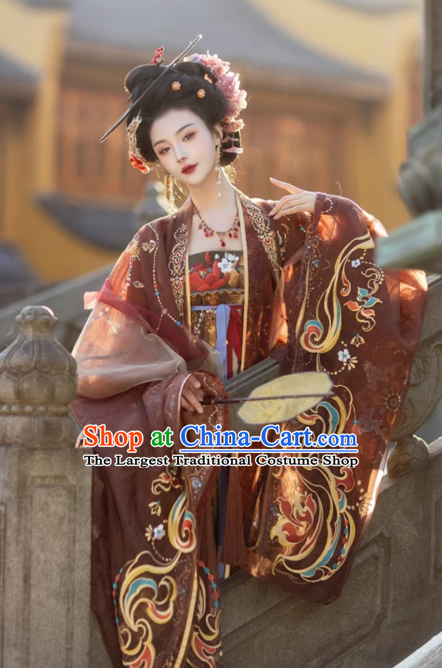 Ancient China Empress Embroidered Costumes Traditional Hanfu Ru Qun Chinese Tang Dynasty Consort Yang Yuhuan Clothing