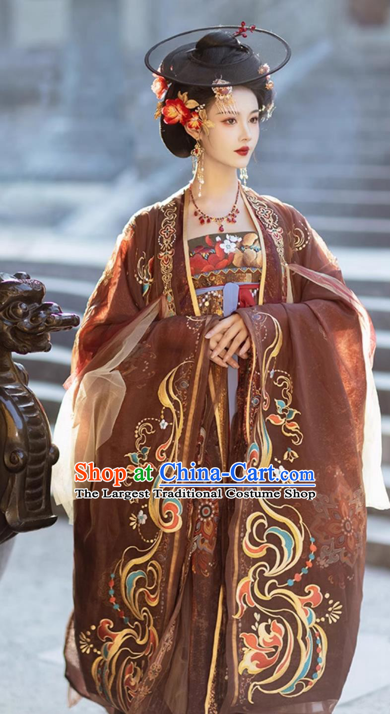 Ancient China Empress Embroidered Costumes Traditional Hanfu Ru Qun Chinese Tang Dynasty Consort Yang Yuhuan Clothing