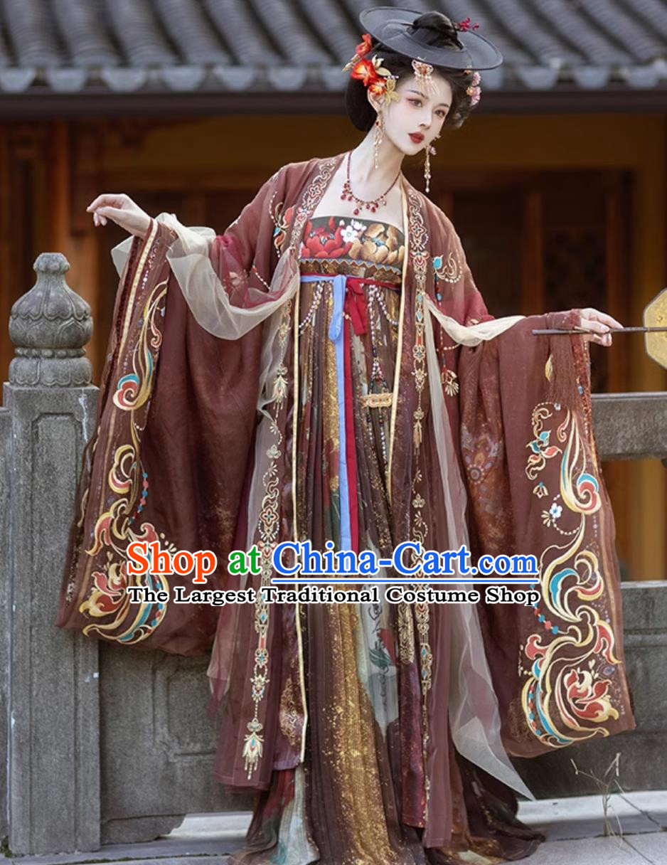 Ancient China Empress Embroidered Costumes Traditional Hanfu Ru Qun Chinese Tang Dynasty Consort Yang Yuhuan Clothing