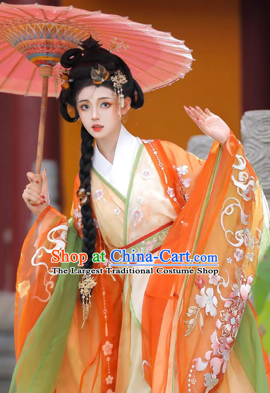 Traditional Princess Hanfu Ancient China Goddess Clothing Chinese Han Dynasty Embroidered Dresses and Cloak Complete Set