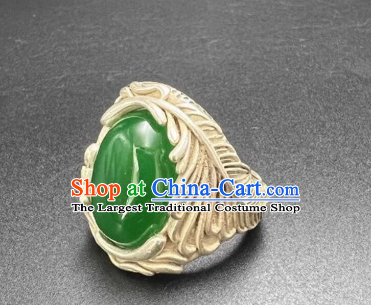 Ancient China Classic Jewelry Argentan Finger Ring Chinese Qing Dynasty Chrysoprase Ring