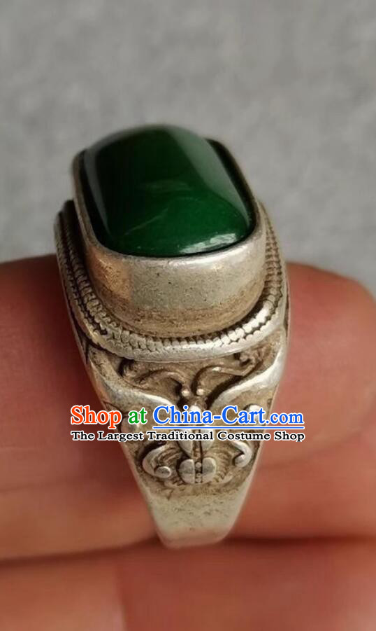 Chinese Qing Dynasty Chrysoprase Ring Ancient China Jewelry Argentan Finger Ring