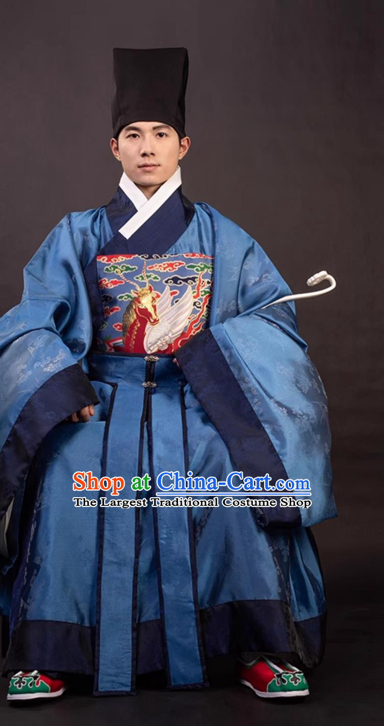 Ancient Chinese Official Clothing Traditional Hanfu Online Shop Blue Ming Dynasty Heaven Horse Robe