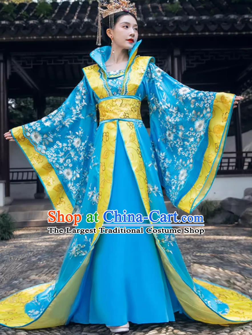 Traditional Hanfu Online Shop Blue Tang Dynasty Princess Wide Sleeve Large Size Dress Ancient Chinese Empress Clothing