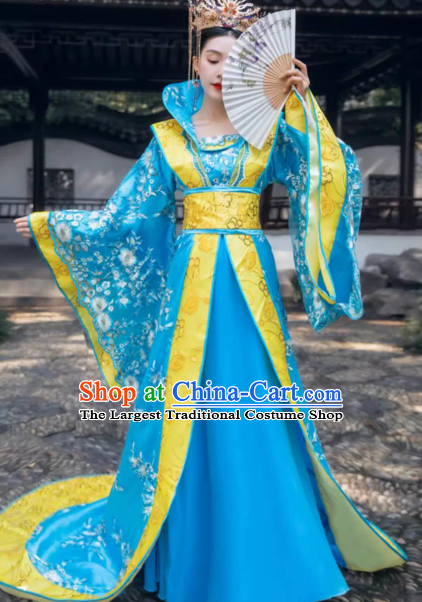 Traditional Hanfu Online Shop Blue Tang Dynasty Princess Wide Sleeve Large Size Dress Ancient Chinese Empress Clothing