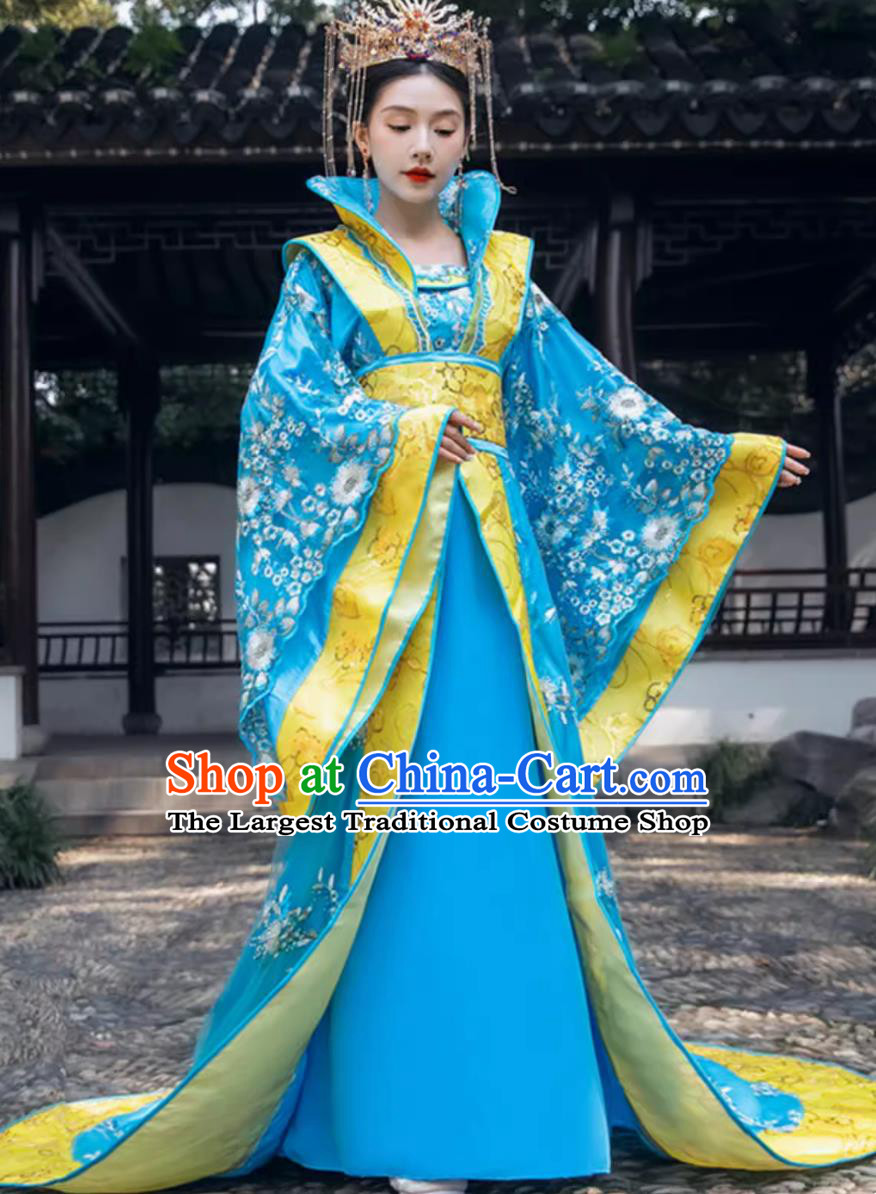 Traditional Hanfu Online Shop Blue Tang Dynasty Princess Wide Sleeve Large Size Dress Ancient Chinese Empress Clothing