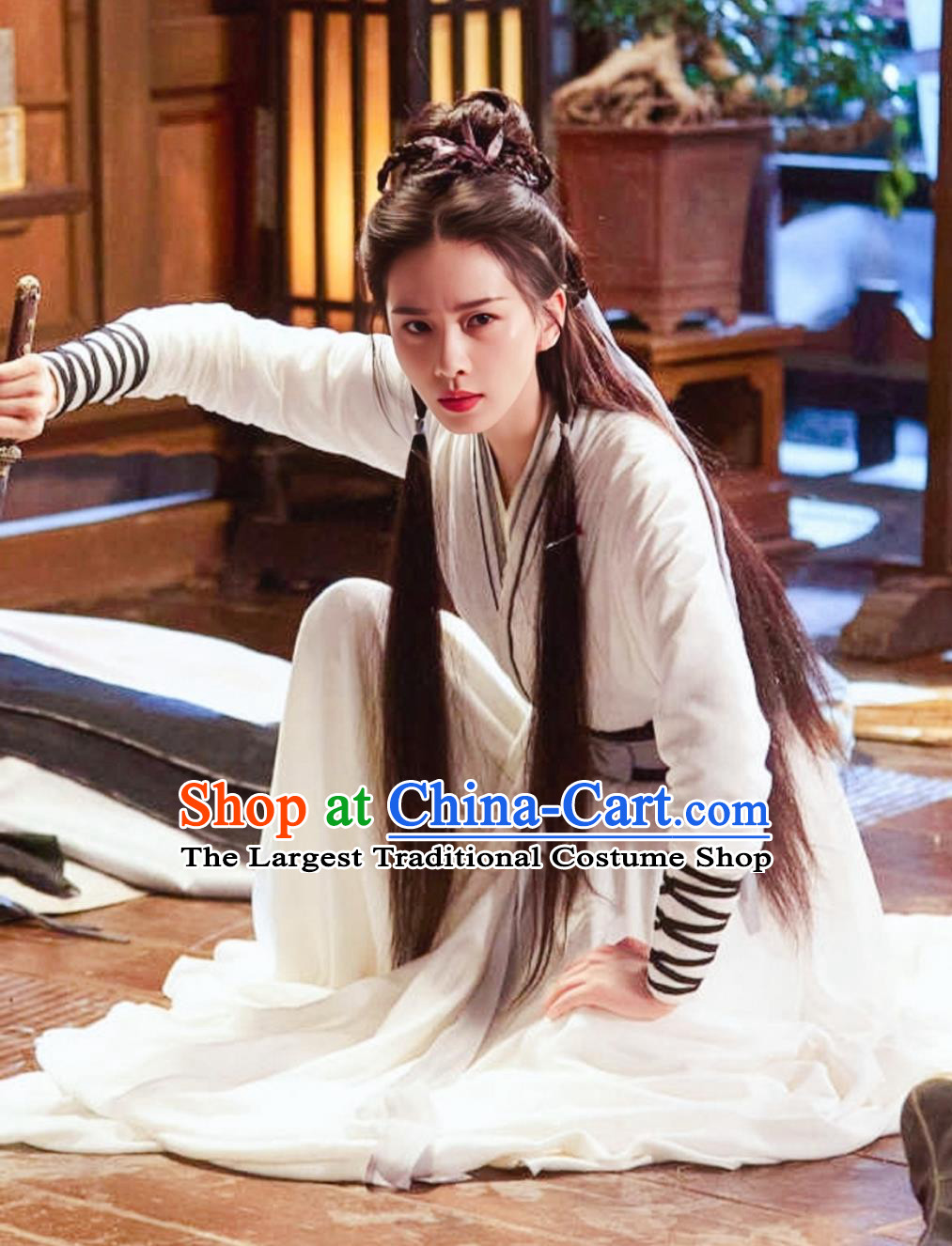 China Ancient Super Heroine Clothing  TV Series A Journey To Love Swordswoman Ren Ru Yi White Dress