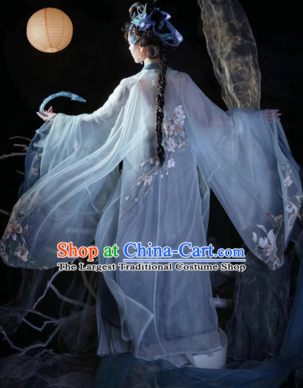 China Traditional Hanfu Song Dynasty Court Woman Blue Hezi Dress Ancient Princess Clothing