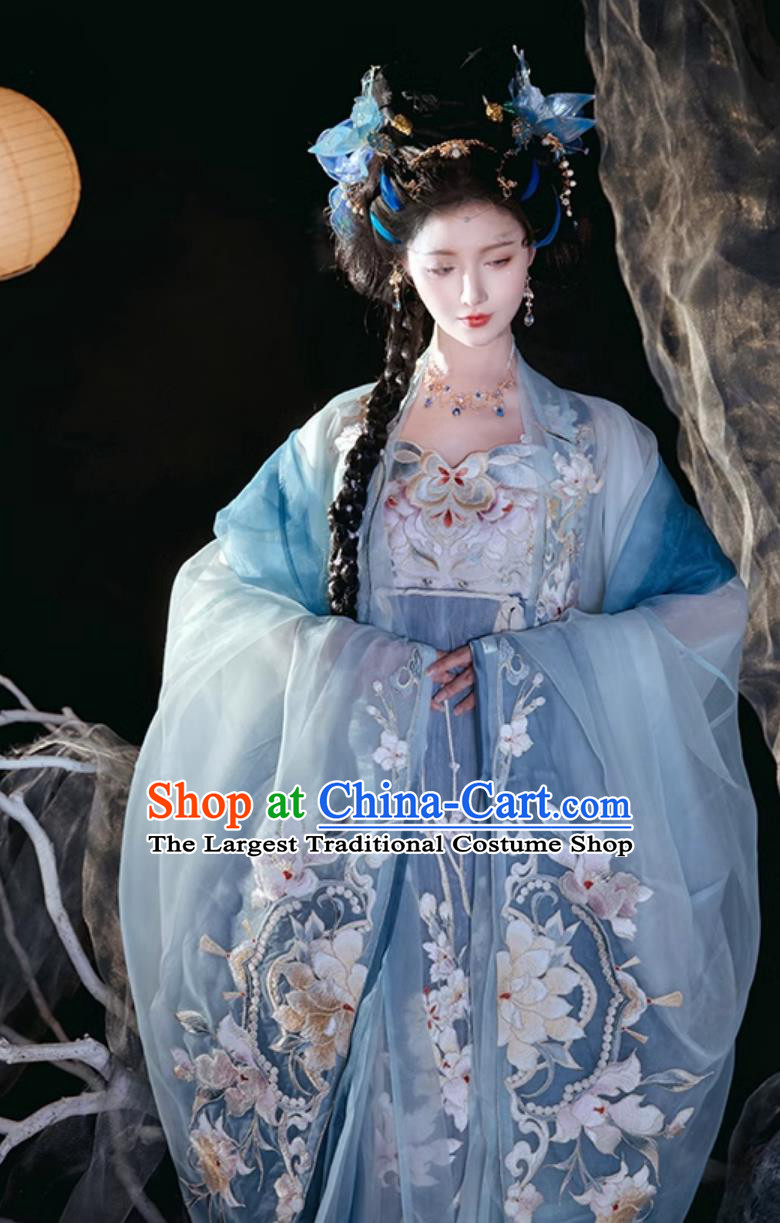 China Traditional Hanfu Song Dynasty Court Woman Blue Hezi Dress Ancient Princess Clothing