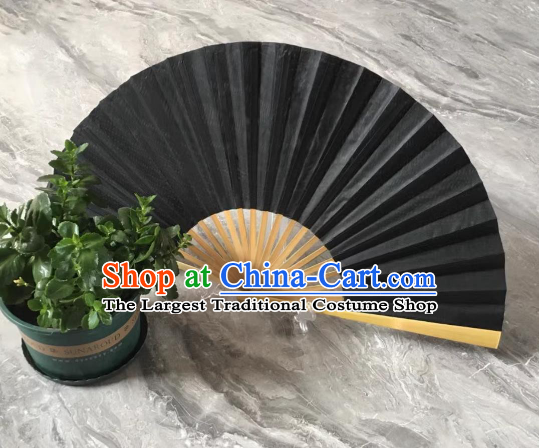 China Bian Lian Black Silk Fan Sichuan Opera Face Changing Bamboo Fan Handmade Double Sided Folding Fan