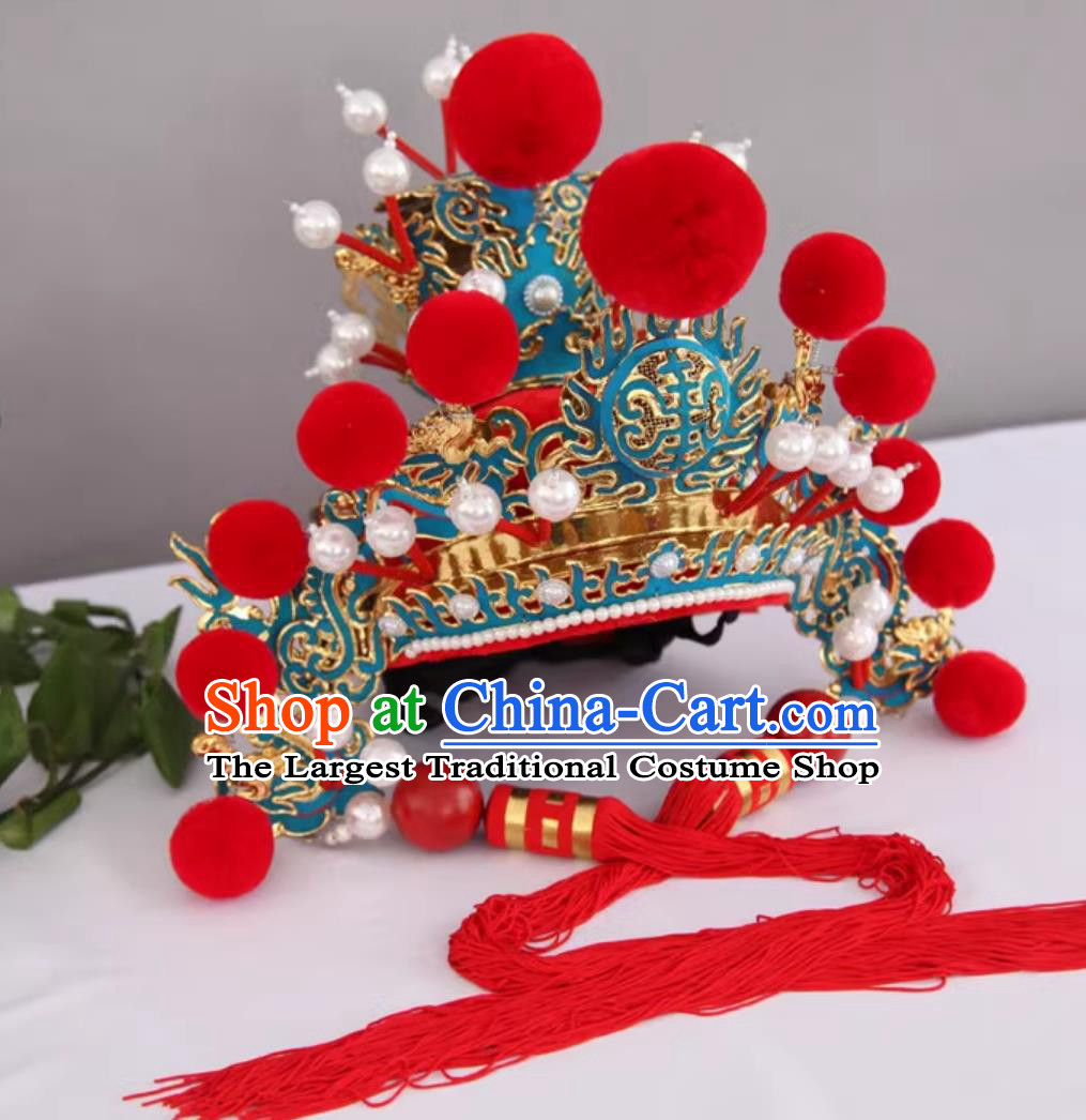 China Stage Magic Performance Helmet Sichuan Face Changing Red Hat Traditional Handmade Opera Headwear