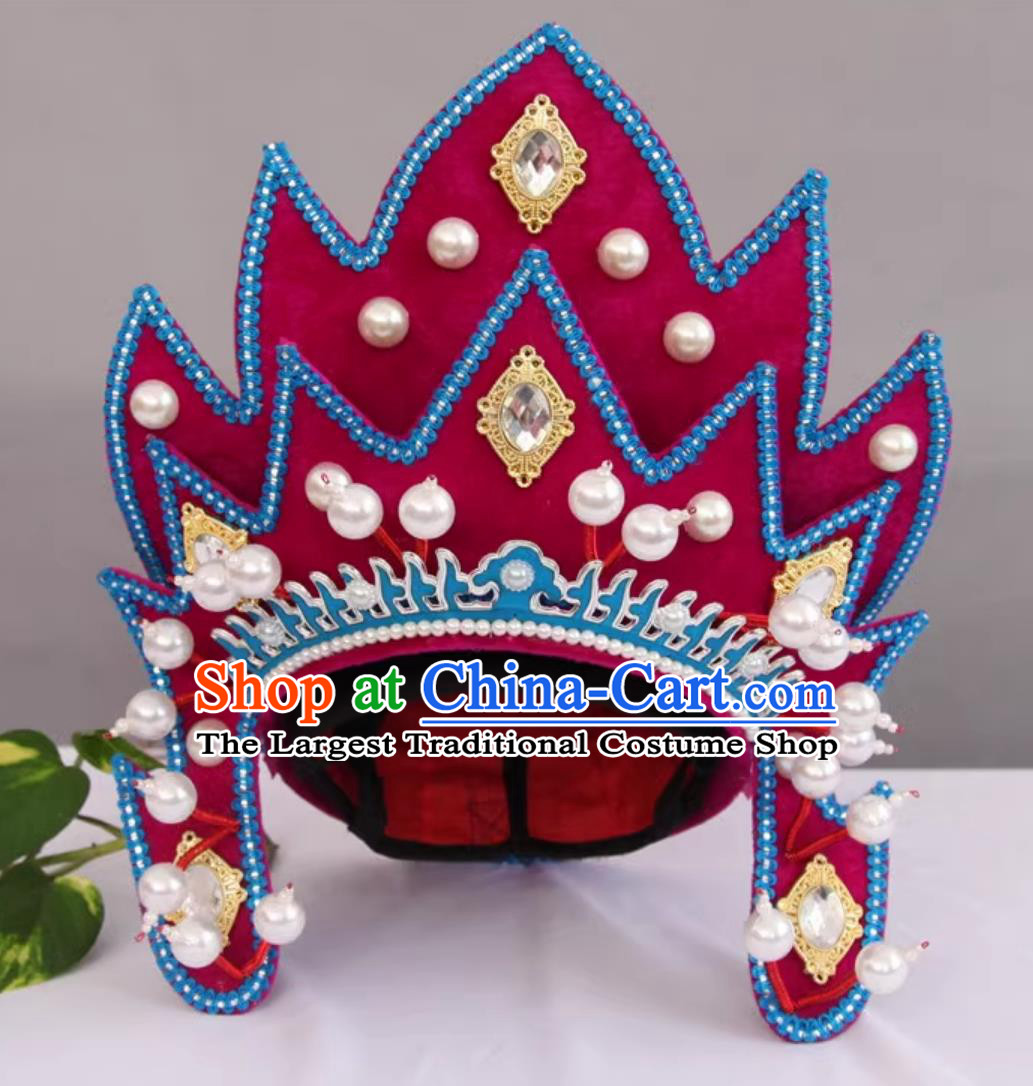 Traditional Handmade Opera Headwear China Stage Magic Performance Wine Red Helmet Sichuan Face Changing Hat