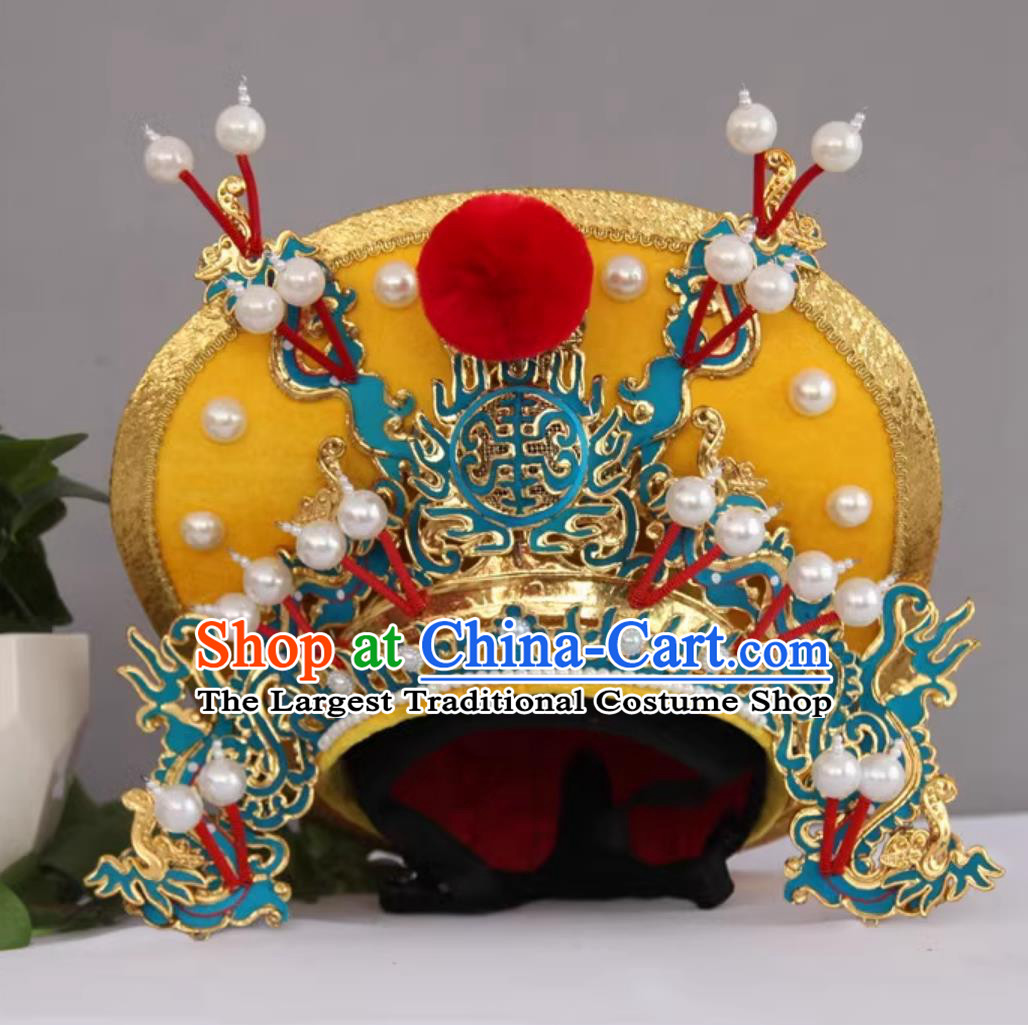 Yellow Bian Lian Performance Headwear Handmade Magic Show Marshal Helmet China Sichuan Opera Face Changing Hat