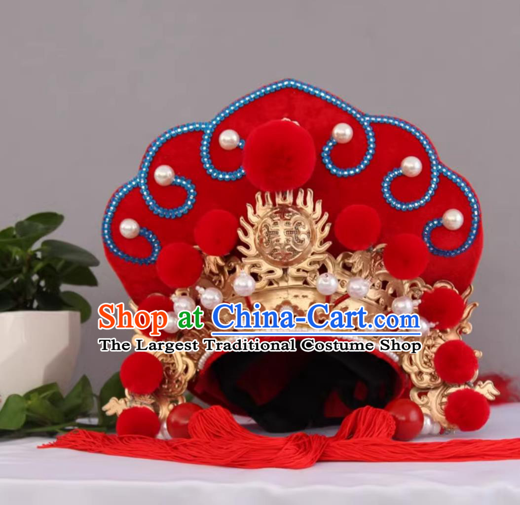 Red China Sichuan Opera Face Changing Hat Top Bian Lian Performance Headwear Handmade Magic Show Helmet