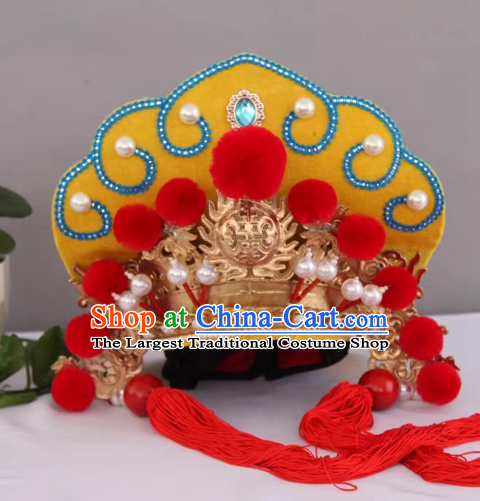 Handmade Magic Show Helmet Yellow China Sichuan Opera Face Changing Hat Top Bian Lian Performance Headwear